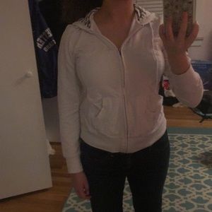 White Zip Up Hoodie with Zebra Hood